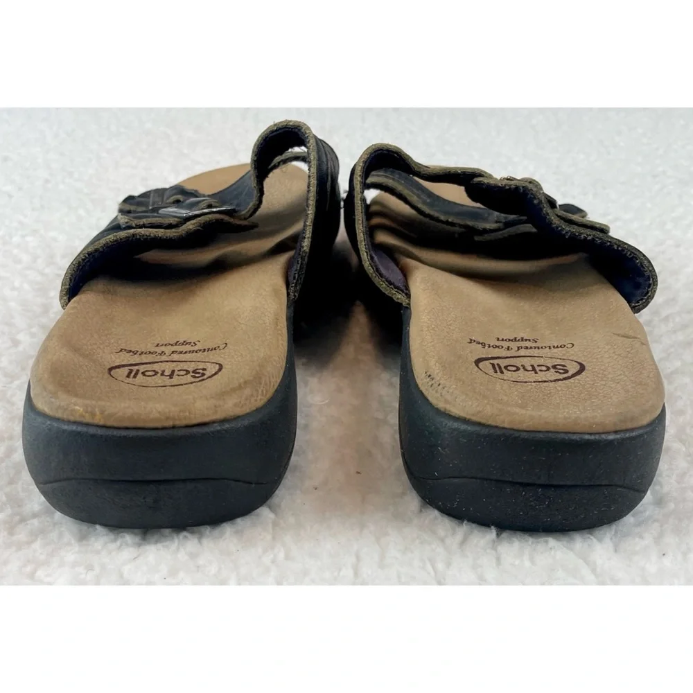 DR. SCHOLL’S • Black/Tan Strappy Buckle Slip-On Sandals, 4 - Picture 8 of 14